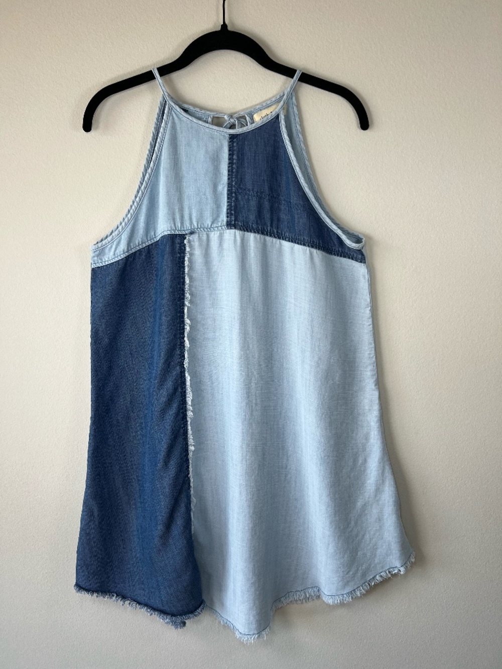 Cloth & Stone Anthropologie Halter Chambray Patchwork Dress Blue Mini Tencel  Sm